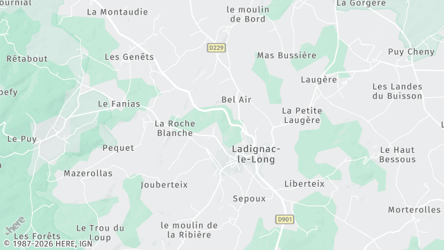 Carte de la zone d'intervention à Ladignac-le-Long