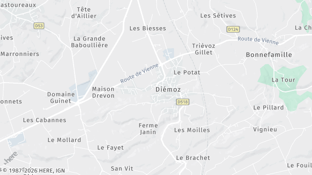 Carte de la zone d'intervention à Diémoz