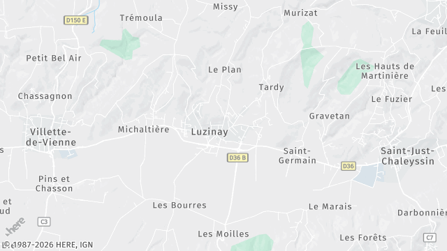 Carte de la zone d'intervention à Luzinay