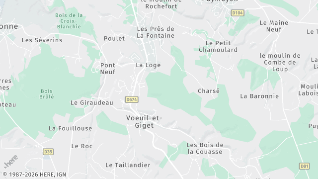 Carte de la zone d'intervention à Vœuil-et-Giget