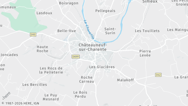 Carte de la zone d'intervention à Châteauneuf-sur-Charente