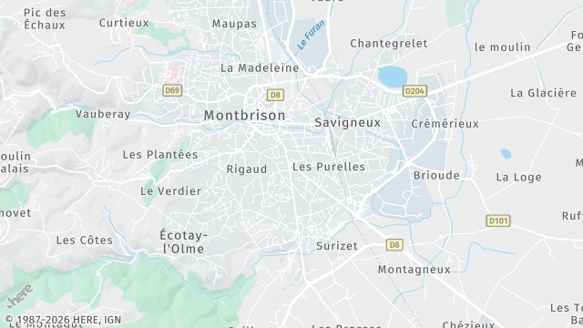 Carte de la zone d'intervention à Montbrison