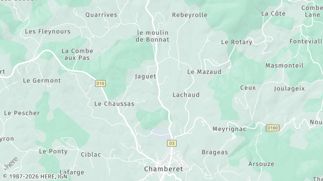 Carte de la zone d'intervention à Chamberet