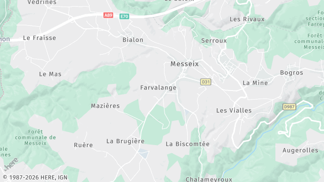 Carte de la zone d'intervention à Messeix