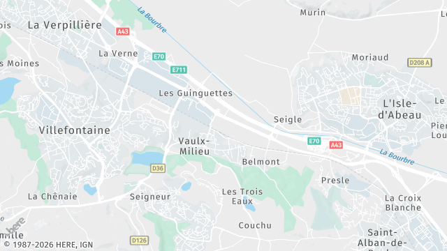 Carte de la zone d'intervention à Vaulx-Milieu