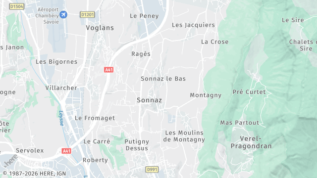 Carte de la zone d'intervention à Sonnaz