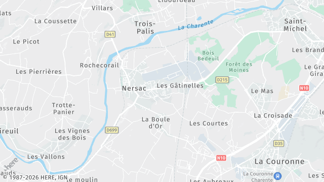 Carte de la zone d'intervention à Nersac