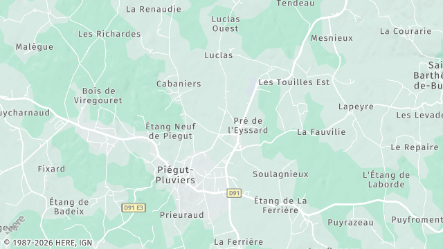 Carte de la zone d'intervention à Piégut-Pluviers