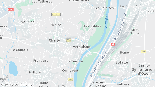 Carte de la zone d'intervention à Vernaison