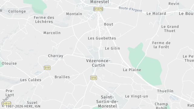 Carte de la zone d'intervention à Vézeronce-Curtin