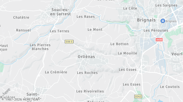 Carte de la zone d'intervention à Orliénas
