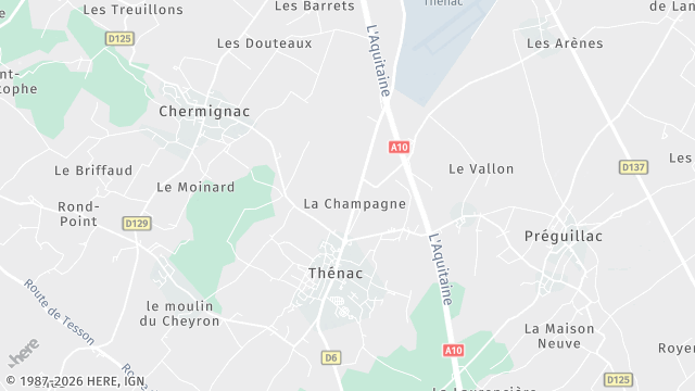 Carte de la zone d'intervention à Thénac