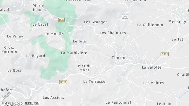 Carte de la zone d'intervention à Thurins