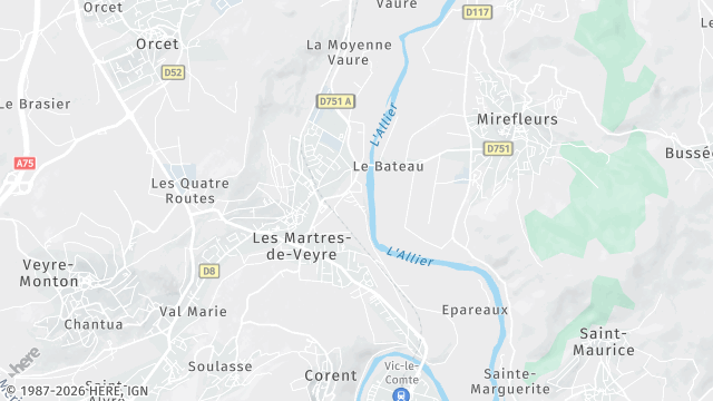Carte de la zone d'intervention à Les Martres-de-Veyre