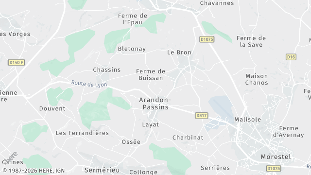Carte de la zone d'intervention à Arandon-Passins