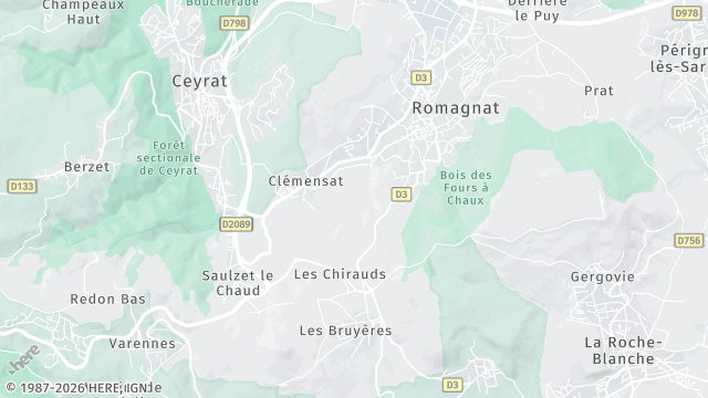 Carte de la zone d'intervention à Romagnat