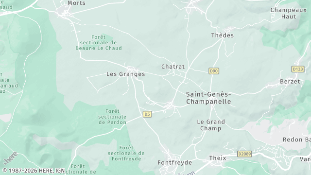 Carte de la zone d'intervention à Saint-Genès-Champanelle