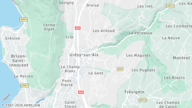 Carte de la zone d'intervention à Grésy-sur-Aix