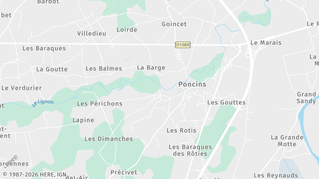 Carte de la zone d'intervention à Poncins