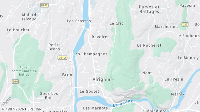 Carte de la zone d'intervention à Virignin