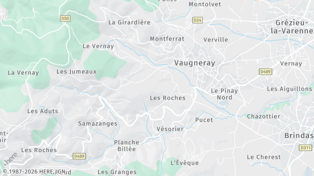 Carte de la zone d'intervention à Vaugneray
