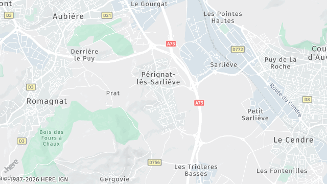 Carte de la zone d'intervention à Pérignat-lès-Sarliève