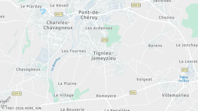 Carte de la zone d'intervention à Tignieu-Jameyzieu