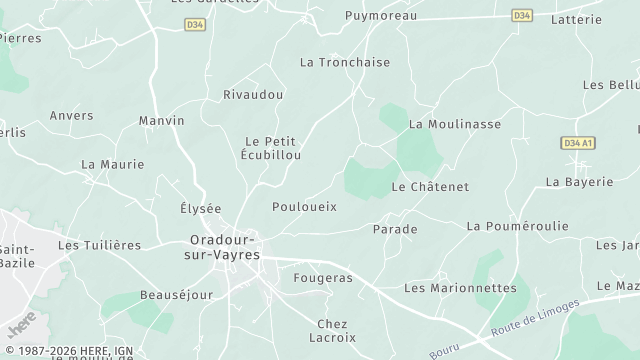 Carte de la zone d'intervention à Oradour-sur-Vayres
