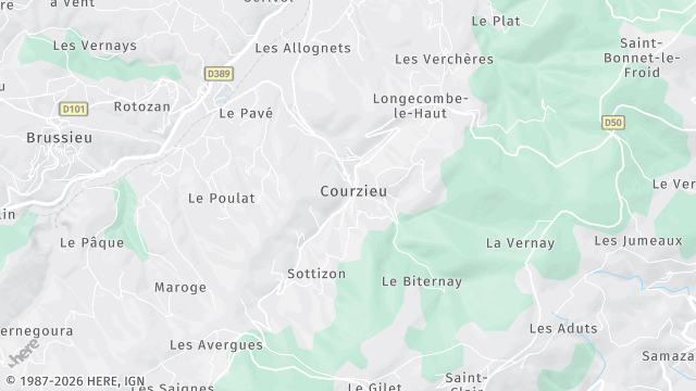 Carte de la zone d'intervention à Courzieu