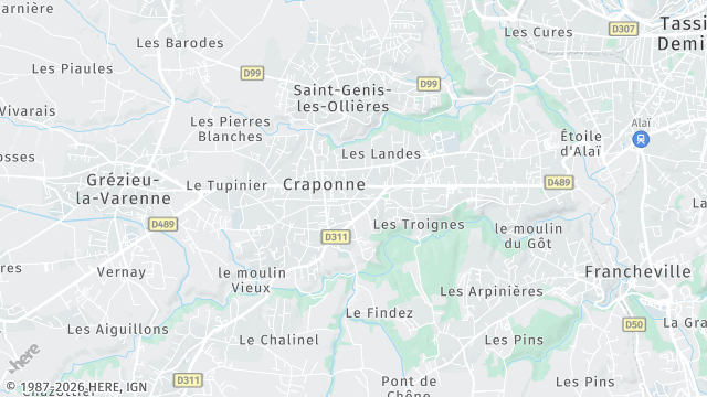 Carte de la zone d'intervention à Craponne