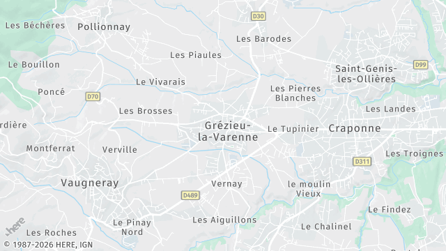 Carte de la zone d'intervention à Grézieu-la-Varenne