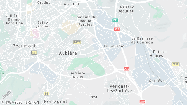 Carte de la zone d'intervention à Aubière