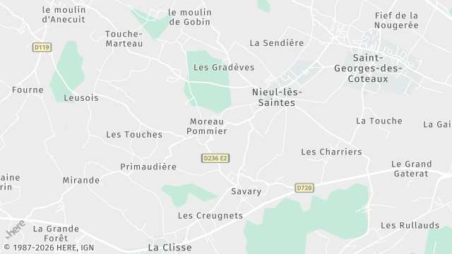 Carte de la zone d'intervention à Nieul-lès-Saintes