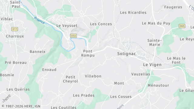 Carte de la zone d'intervention à Solignac