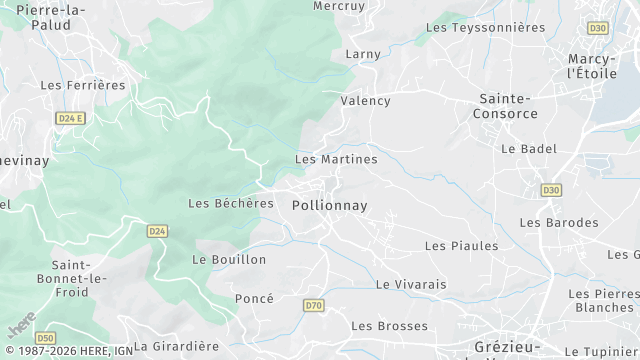 Carte de la zone d'intervention à Pollionnay