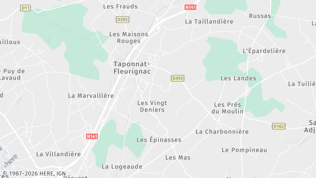 Carte de la zone d'intervention à Taponnat-Fleurignac