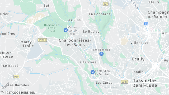 Carte de la zone d'intervention à Charbonnières-les-Bains