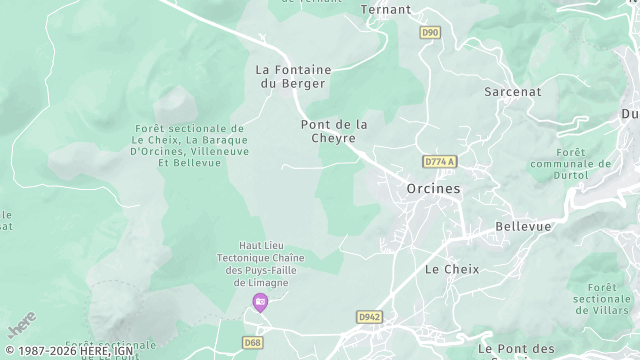 Carte de la zone d'intervention à Orcines