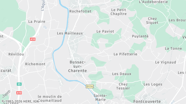 Carte de la zone d'intervention à Bussac-sur-Charente