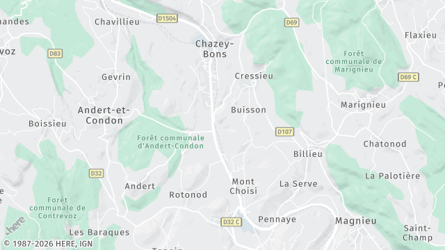 Carte de la zone d'intervention à Chazey-Bons