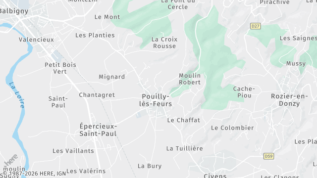 Carte de la zone d'intervention à Pouilly-lès-Feurs