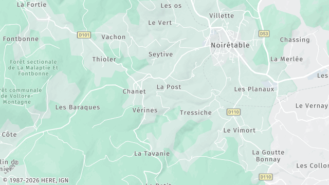 Carte de la zone d'intervention à Noirétable