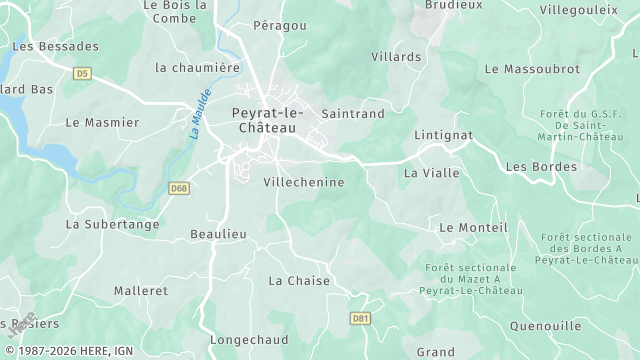 Carte de la zone d'intervention à Peyrat-le-Château