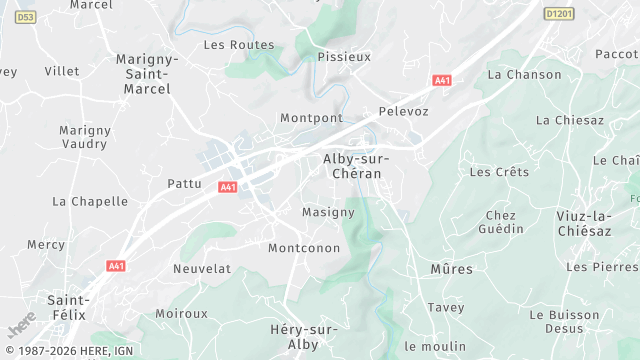Carte de la zone d'intervention à Alby-sur-Chéran