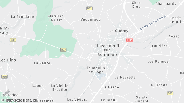 Carte de la zone d'intervention à Chasseneuil-sur-Bonnieure