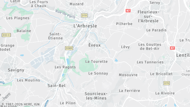 Carte de la zone d'intervention à Éveux