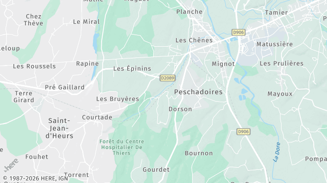 Carte de la zone d'intervention à Peschadoires