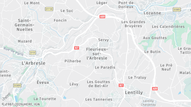 Carte de la zone d'intervention à Fleurieux-sur-l'Arbresle