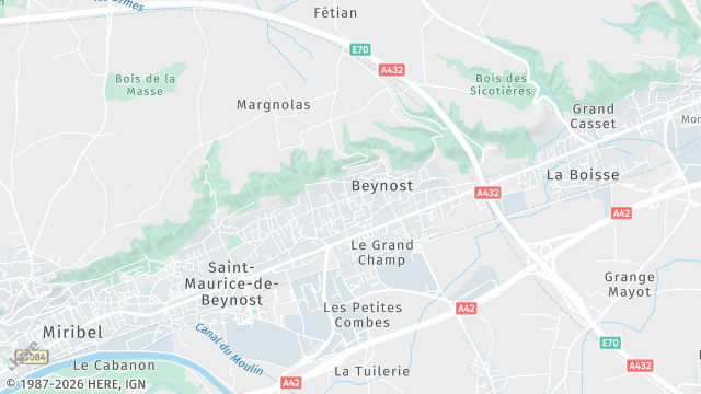 Carte de la zone d'intervention à Beynost
