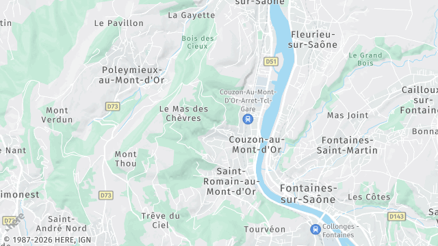 Carte de la zone d'intervention à Couzon-au-Mont-d'Or